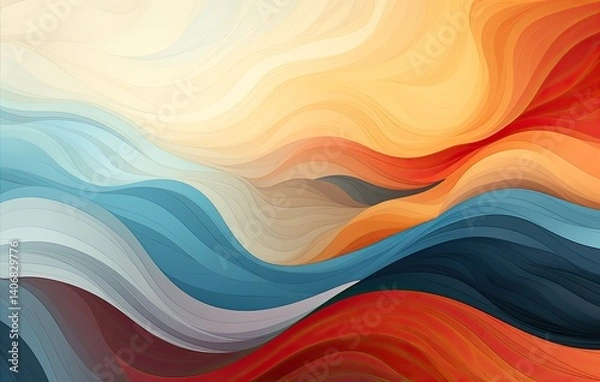 Fototapeta Fluid abstract design with warm and cool color transitions.