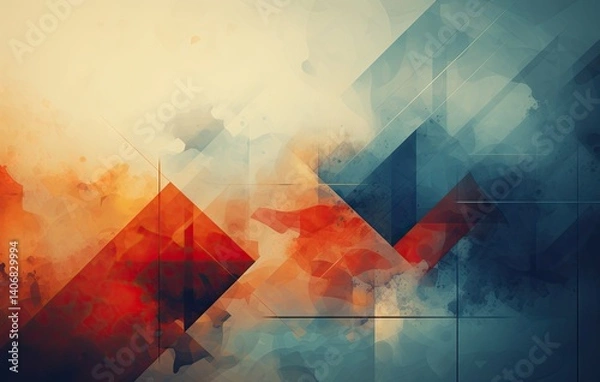 Fototapeta Abstract geometric shapes in muted color palette.