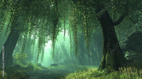 Obraz Tranquil Forest with Cascading Vines