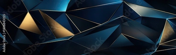 Fototapeta Abstract geometric shapes in deep blues and golds.