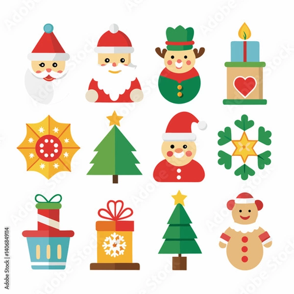 Fototapeta Christmas Holiday Vector Icons Collection in Bright Colors