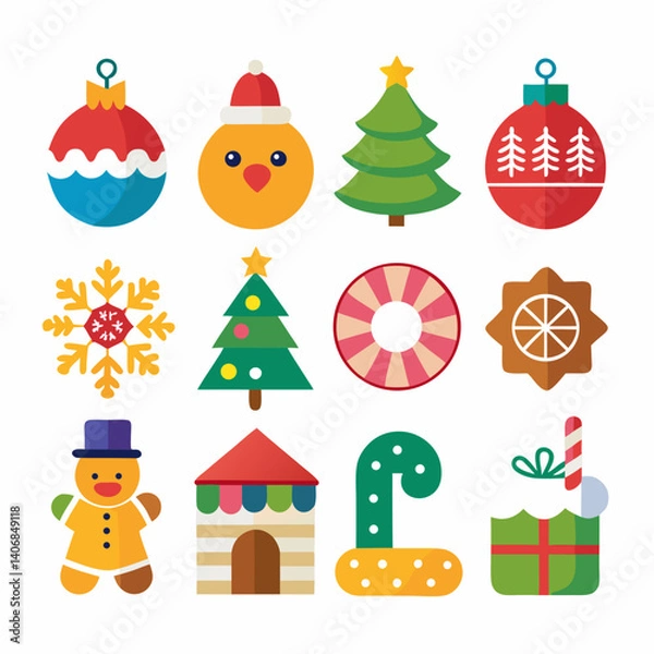 Obraz Christmas Holiday Vector Icons Collection in Bright Colors