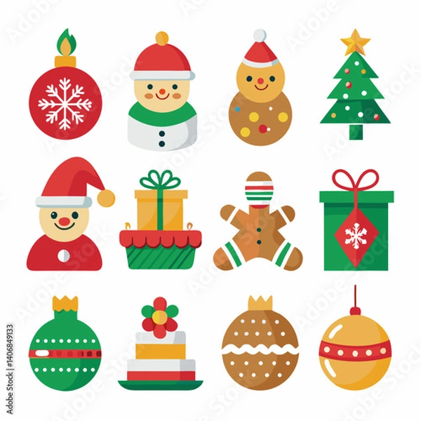 Obraz Christmas Holiday Vector Icons Collection in Bright Colors