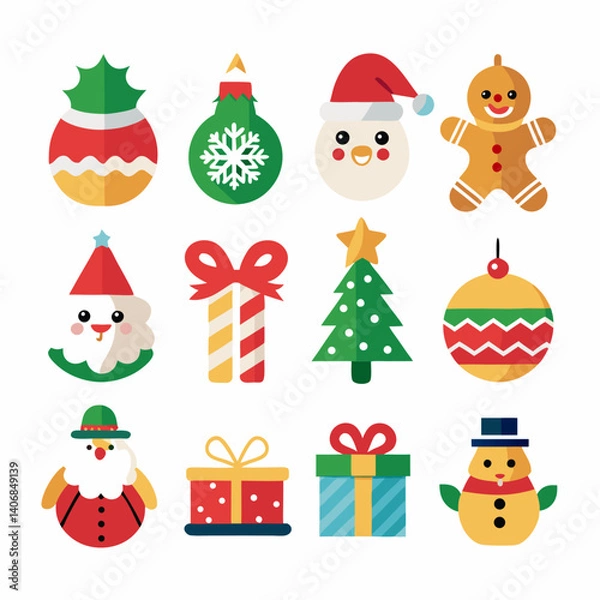 Obraz Christmas Holiday Vector Icons Collection in Bright Colors