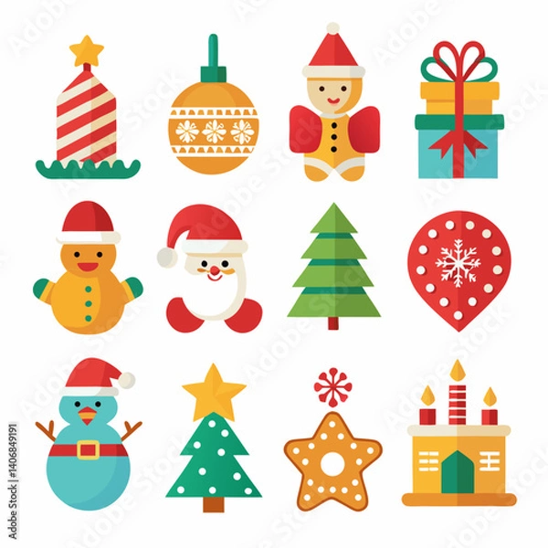 Obraz Christmas Holiday Vector Icons Collection in Bright Colors