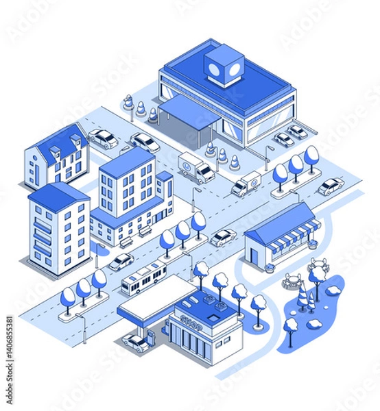 Fototapeta Developed urban environment - vector isometric illustration