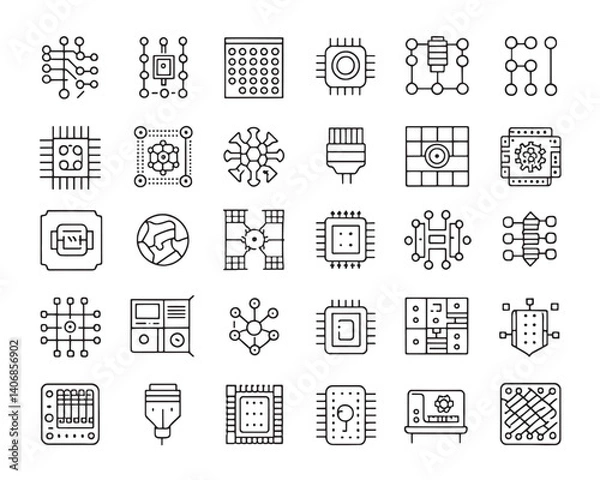 Obraz Circuit Board Line Icon Set