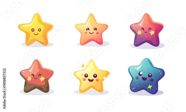 Fototapeta Set of vector star cute minimal cartoon characters illustrations