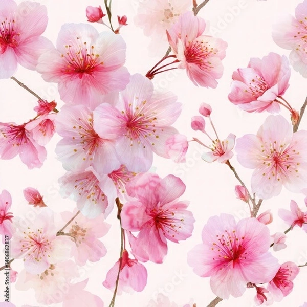Fototapeta Delicate Pink Cherry Blossom Flowers on Soft Background Design