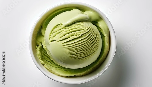 Obraz summer dessert with matcha green tea ice cream on white background.