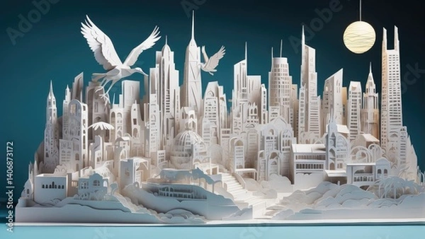 Fototapeta a close up of a city with a lot of tall buildings, 3 d city, white pale concrete city