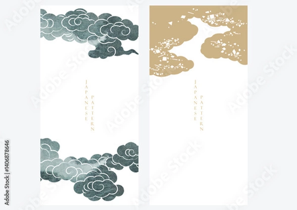 Obraz Japanese background with hand drawn line cloud pattern vector. Vintage template with geometric pattern.