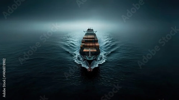 Obraz Cargo ship sailing through open waters, fully loaded with shipping containers, cinematic depth