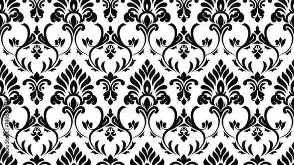 Obraz Seamless pattern with floral elements| Damask Seamless Vector Pattern| Hand drawing tile pattern| Black seamless floral Pattern Illustration on white Background