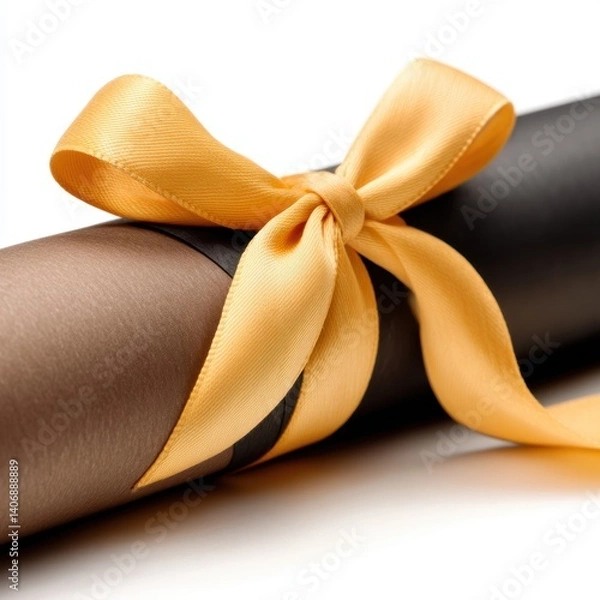Fototapeta A rolled certificate tied with a golden ribbon, symbolizing achievement and celebration.