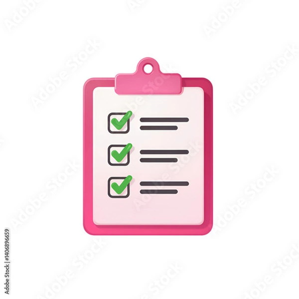 Obraz Checklist with completed tasks on pink clipboard, task management concept