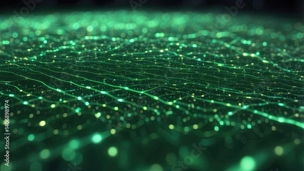 Fototapeta Abstract digital background featuring a cascade of green binary code