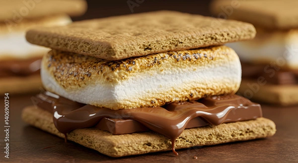 Obraz Deliciously Toasted S'mores With Melted Chocolate And Graham Crackers