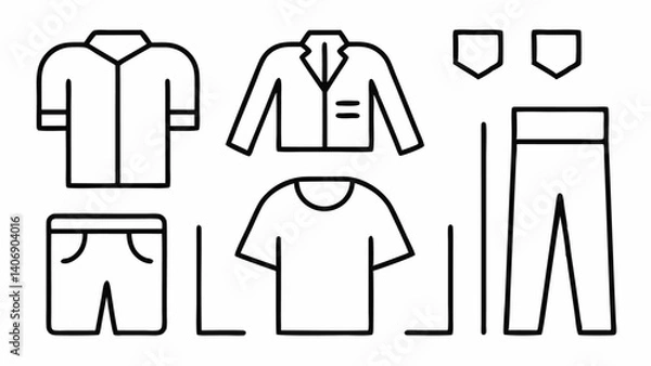 Fototapeta Modern Collection of Clothing Related Outline Icons Designed in a Clean Linear Style Ideal for Garment Branding Fashion Applications and Online Stores
