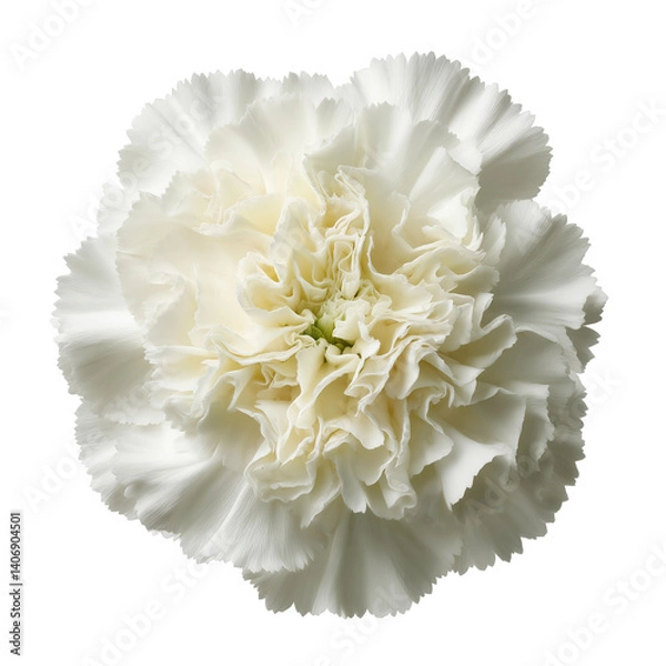 Obraz Close-up of a single white carnation flower against a black background on display