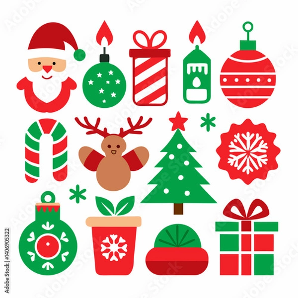 Fototapeta Christmas Holiday Vector Icons Collection in Bright Colors