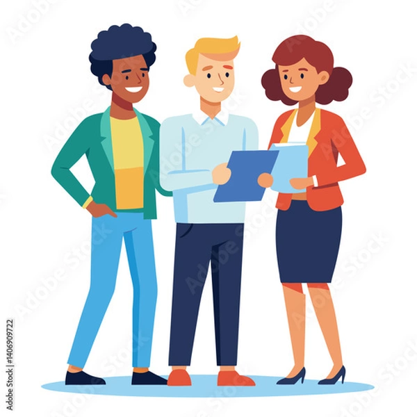 Fototapeta three-diverse-business-partners-standing-and-discus vector image on white background