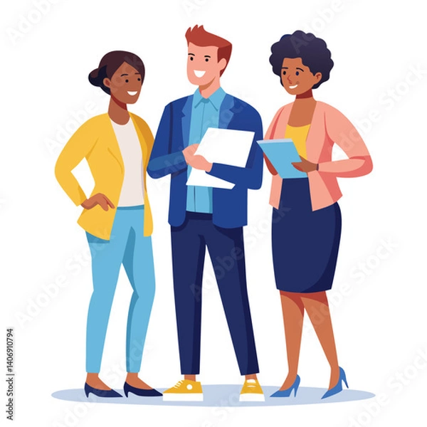 Fototapeta three-diverse-business-partners-standing-and-discus vector image on white background