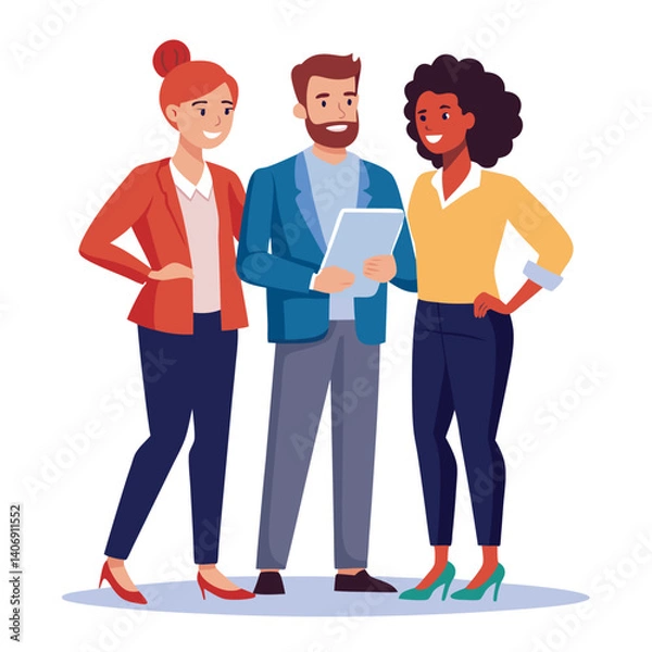 Fototapeta three-diverse-business-partners-standing-and-discus vector image on white background