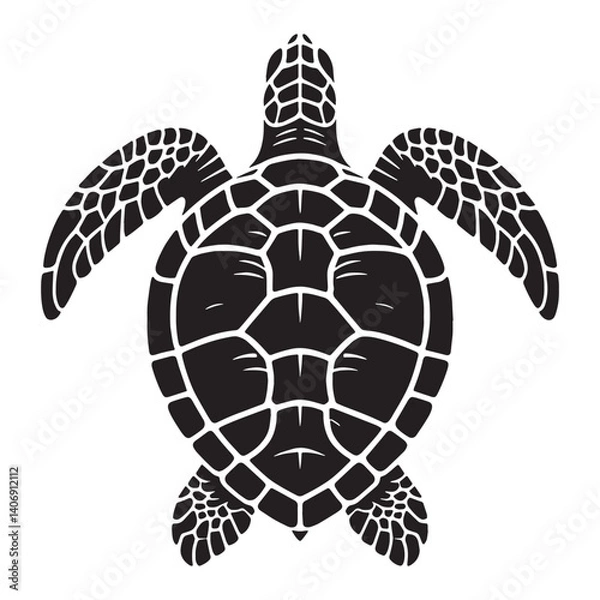 Obraz Solitary Loggerhead Sea Turtle silhouette, wandering the deep seas – Loggerhead Sea Turtle illustration – Minimalist Loggerhead Sea Turtle vector – Reptile silhouette

