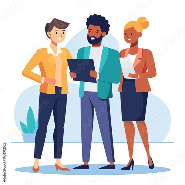 Fototapeta three-diverse-business-partners-standing-and-discus vector image on white background