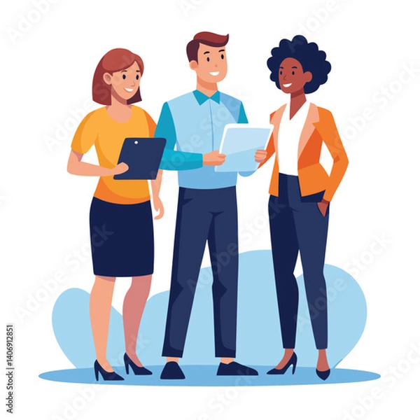 Fototapeta three-diverse-business-partners-standing-and-discus vector image on white background