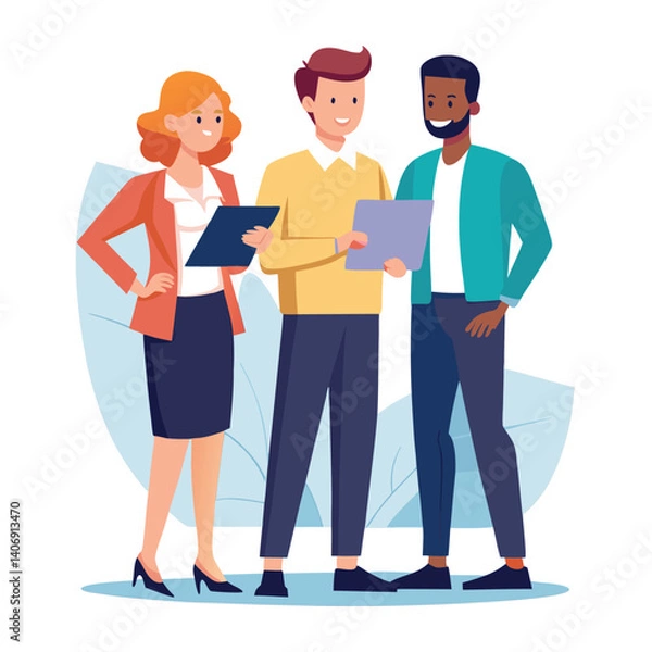 Fototapeta three-diverse-business-partners-standing-and-discus vector image on white background