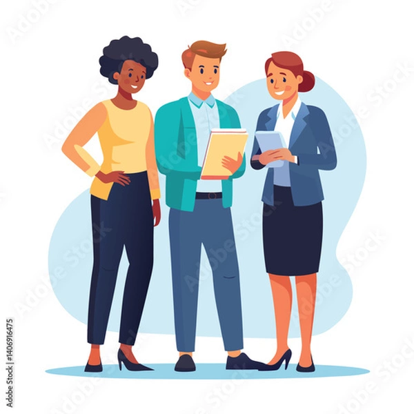 Fototapeta three-diverse-business-partners-standing-and-discus vector image on white background