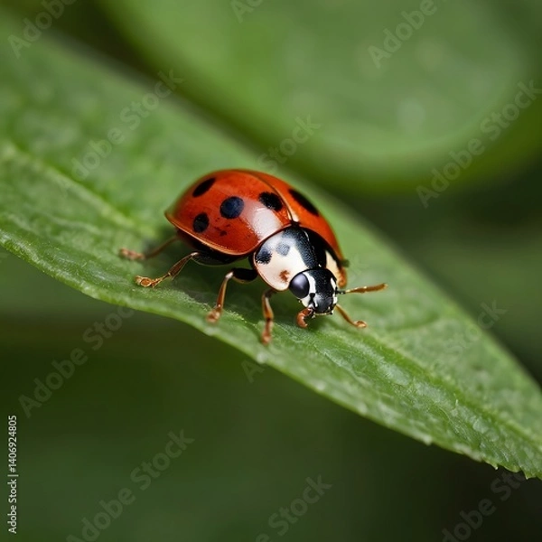 Fototapeta Cute Ladybug on Leaf 