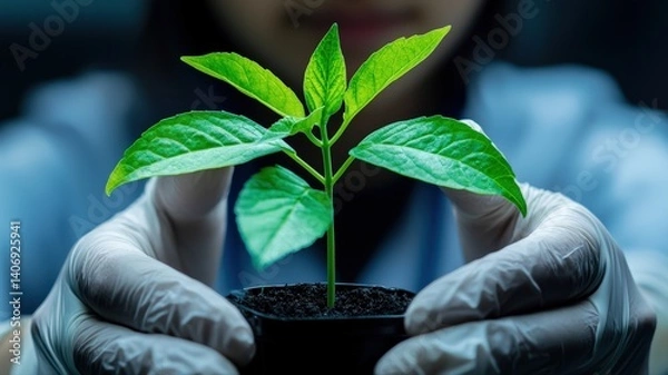 Fototapeta Engineers using bioengineering to create plant-based alternatives to plastic components, sustainable innovation setting
