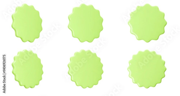 Obraz Set stickers, badges mockup. Blank labels of circle shapes with wavy edge. Vector illustration isolated on white. Copy space. Stickers or patches for preview tags, labels, design, presentation, adv