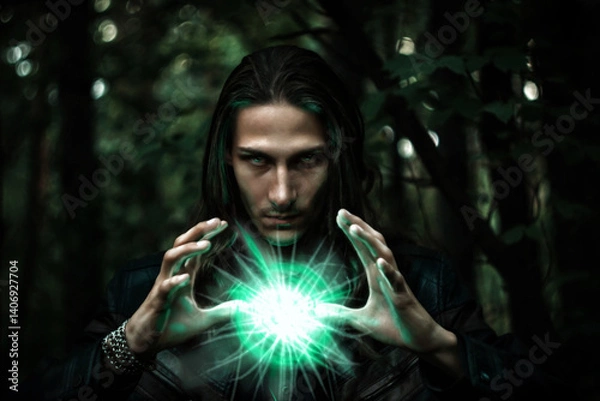 Obraz man with a mysterious glowing orb.