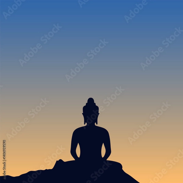 Fototapeta Happy Vesak Day, Buddha Purnima wishes greetings with buddha and lotus illustration. Happy Buddha Purnima, Happy Vesak Day, wishes greetings with a buddha minimal vector illustration. 