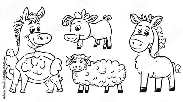 Fototapeta A line drawing of a horse and sheep. The illustration captures the complexity and functionality of the animals.