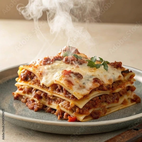 Obraz lasagna with tomato sauce and parmesan, lasagna chicken breast with vegetables