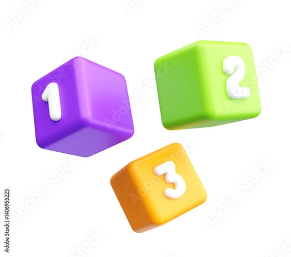 Fototapeta 3D Colorful Spinning Number Blocks for Kids Education