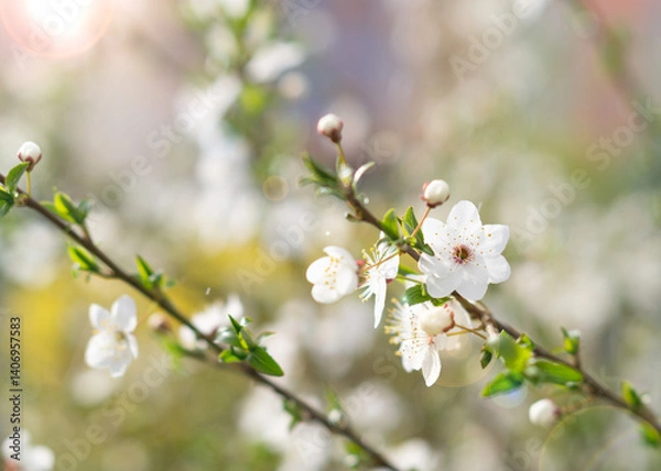 Fototapeta Blooming plum branch in spring 2