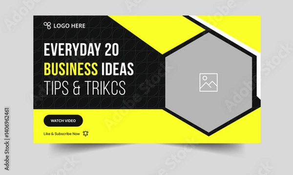 Obraz Best business ideas tips and tricks video thumbnail banner design, business concept video cover banner design, fully editable vector eps 10 file format