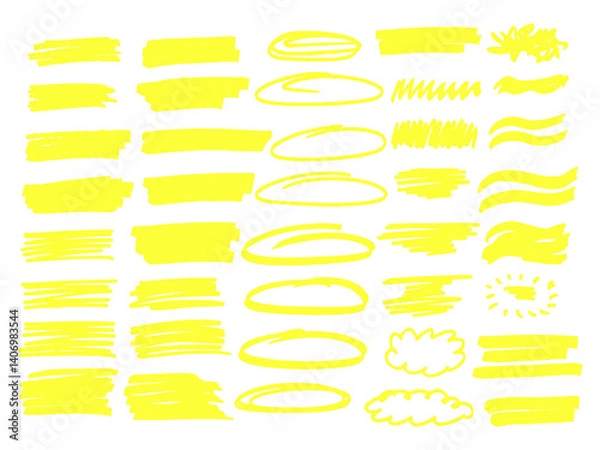 Fototapeta Vector marker strokes and highlight lines. Hand-drawn yellow watercolor