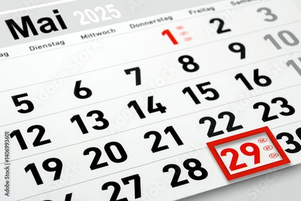 Obraz Deutscher Kalender Datum 29. Mai  2025 Christi Himmelfahrt