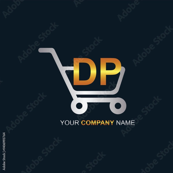 Fototapeta Shopping cart vector DP logo design. DP logo design is used for supermarket or supermall and grocery market.
