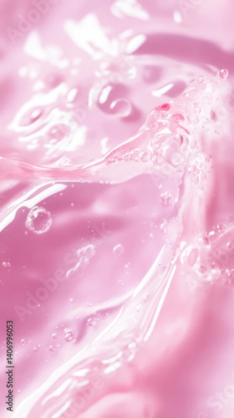 Fototapeta Swirling liquid patterns create mesmerizing pink hues in a clear environment during midday light