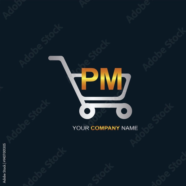Fototapeta Shopping cart vector PM logo design. PM logo design is used for supermarket or supermall and grocery market.