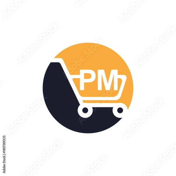 Fototapeta Shopping cart vector PM logo design. PM logo design is used for supermarket or supermall and grocery market.