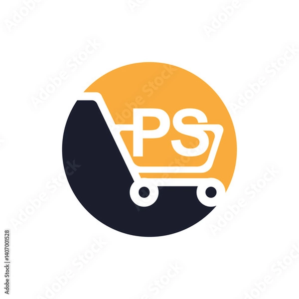 Fototapeta Shopping cart vector PS logo design. PS logo design is used for supermarket or supermall and grocery market.